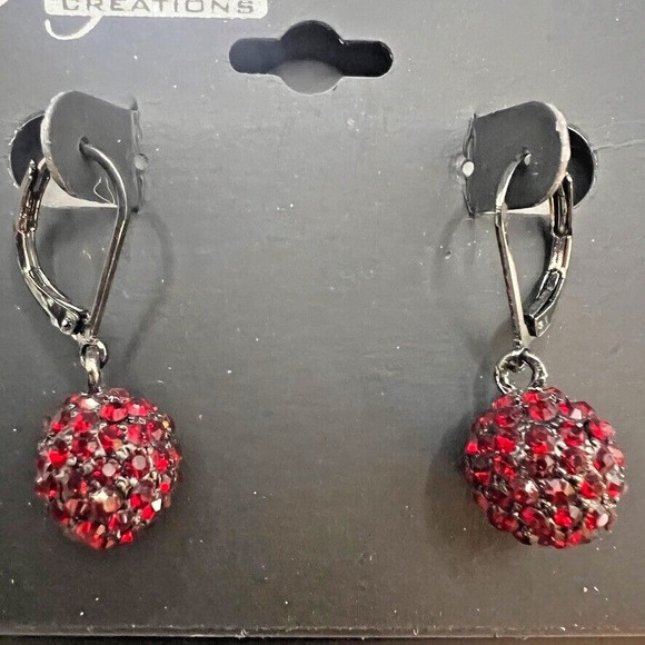 Lot of 3 Pair Tanya Creations Earrings Red Crystal Dangles & Hoops NOS Nordstrom - Picture 8 of 16